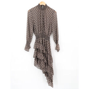 MISA Los Angeles X Revolve Savanna Dress Medallion Print Ruffle Asymmetrical M